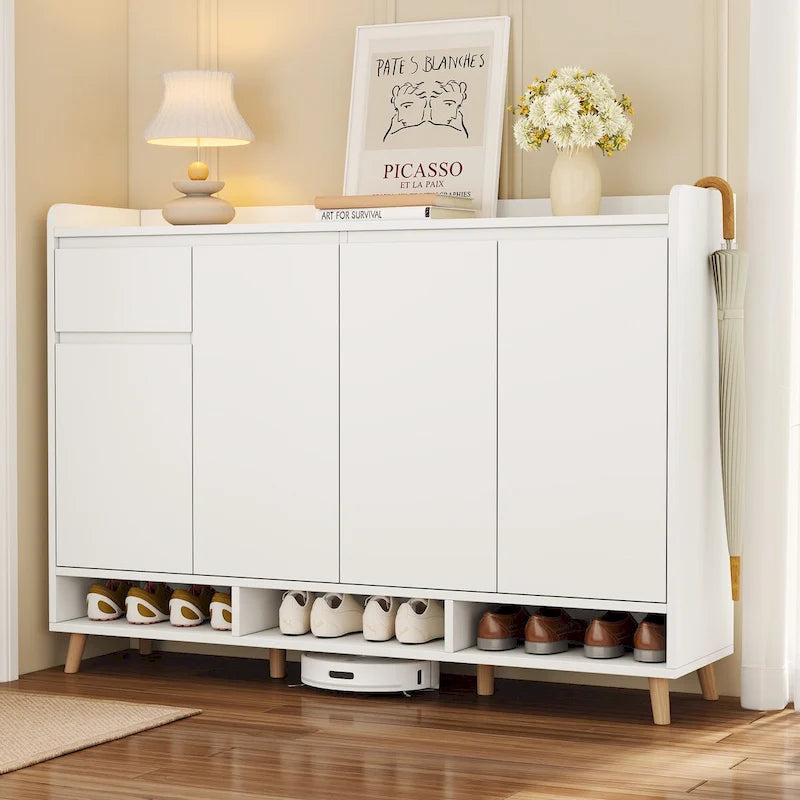 Meuble à chaussures avec étagères réglables, Organisateur de maison minimaliste avec pieds en bois massif, Buffet de rangement