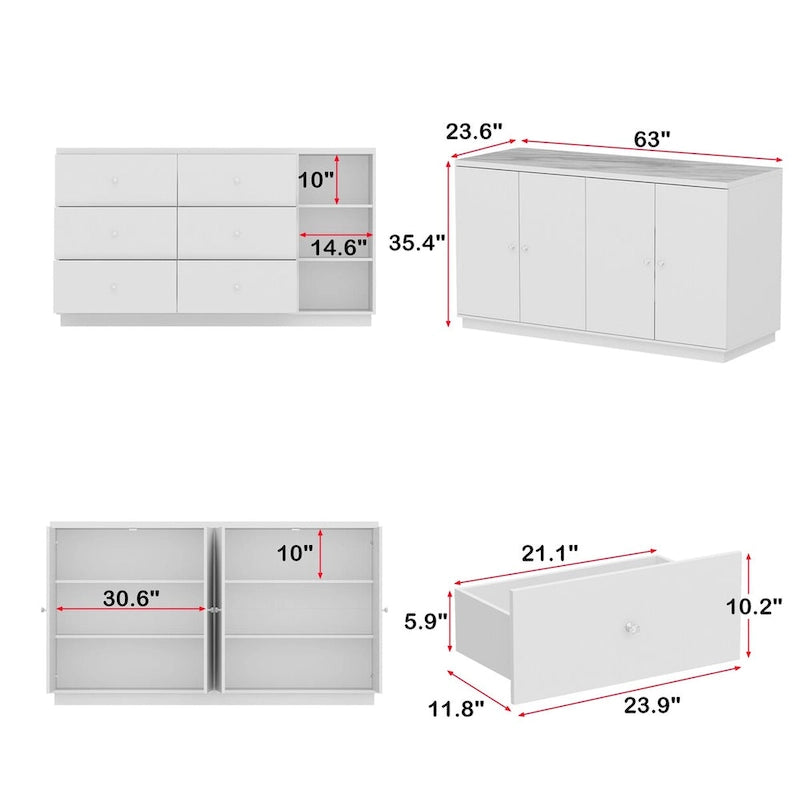 Bahut blanc avec de nombreux compartiments de rangement pour la maison moderne - 63