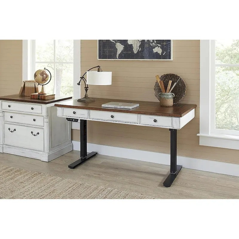 Meuble de classement latéral en bois rustique avec tiroir de classement à serrure (format légal/lettre) et armoire de rangement, blanc