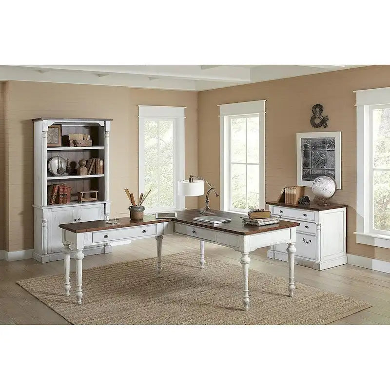 Meuble de classement latéral en bois rustique avec tiroir de classement à serrure (format légal/lettre) et armoire de rangement, blanc