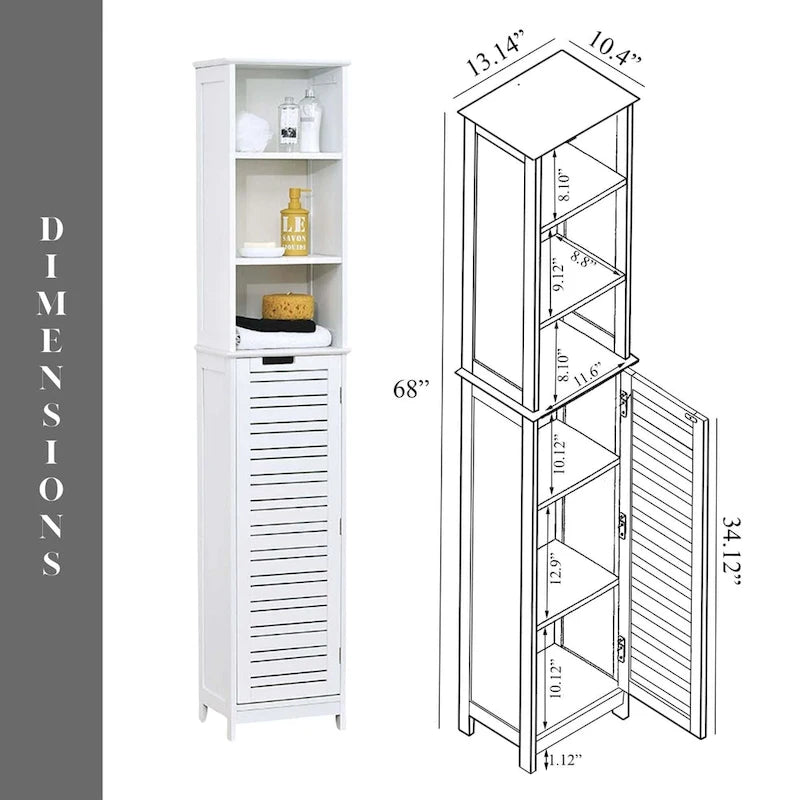 Meuble de rangement haut de salle de bain blanc Miami, armoire à linge étroite – 13 7/8L x 10.4W x 68H