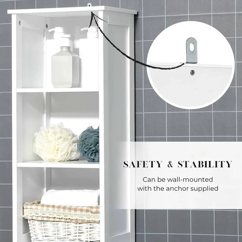 Meuble de rangement haut de salle de bain blanc Miami, armoire à linge étroite – 13 7/8L x 10.4W x 68H