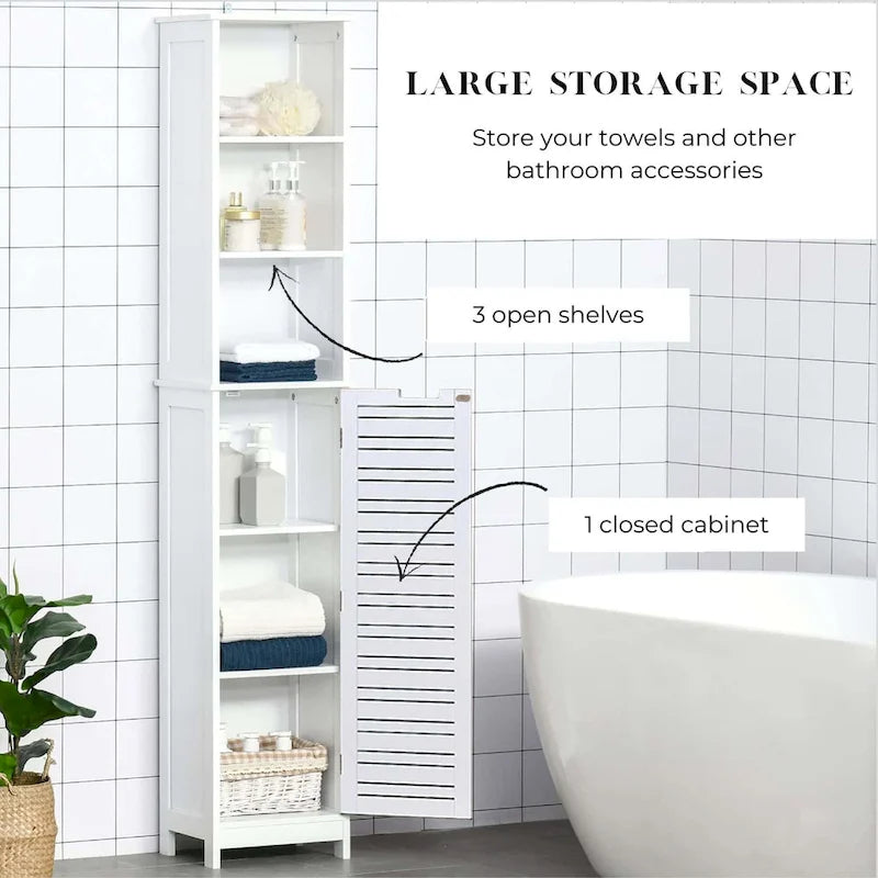 Meuble de rangement haut de salle de bain blanc Miami, armoire à linge étroite – 13 7/8L x 10.4W x 68H