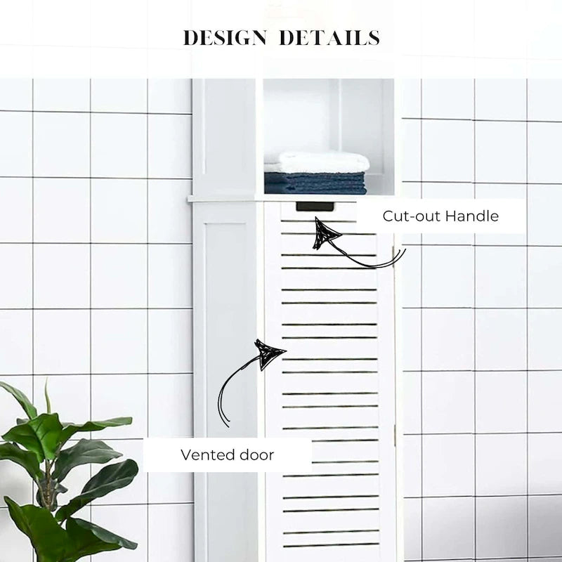Meuble de rangement haut de salle de bain blanc Miami, armoire à linge étroite – 13 7/8L x 10.4W x 68H