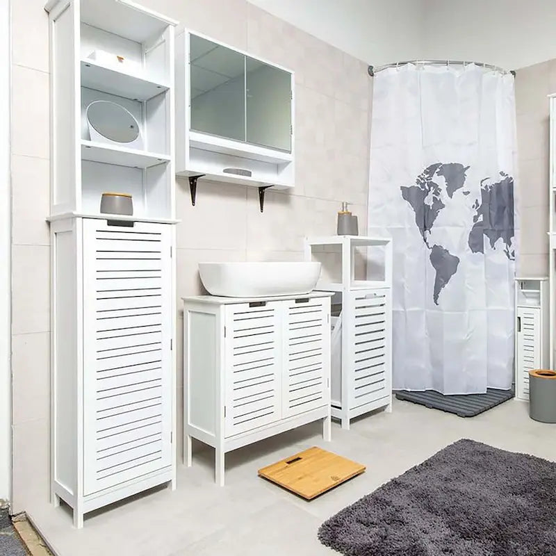 Meuble de rangement haut de salle de bain blanc Miami, armoire à linge étroite – 13 7/8L x 10.4W x 68H