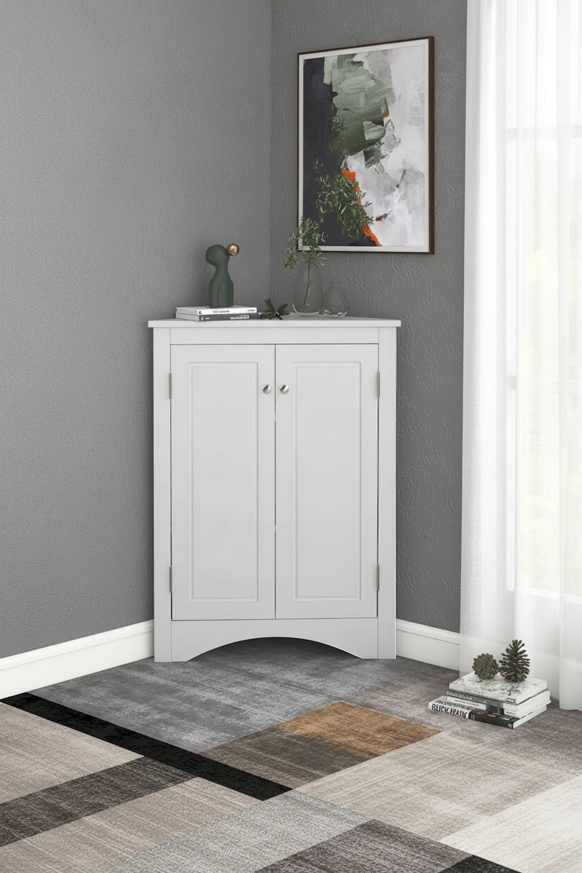 Meuble de rangement d'angle pour salle de bain avec étagères réglables, Armoire de sol autoportante