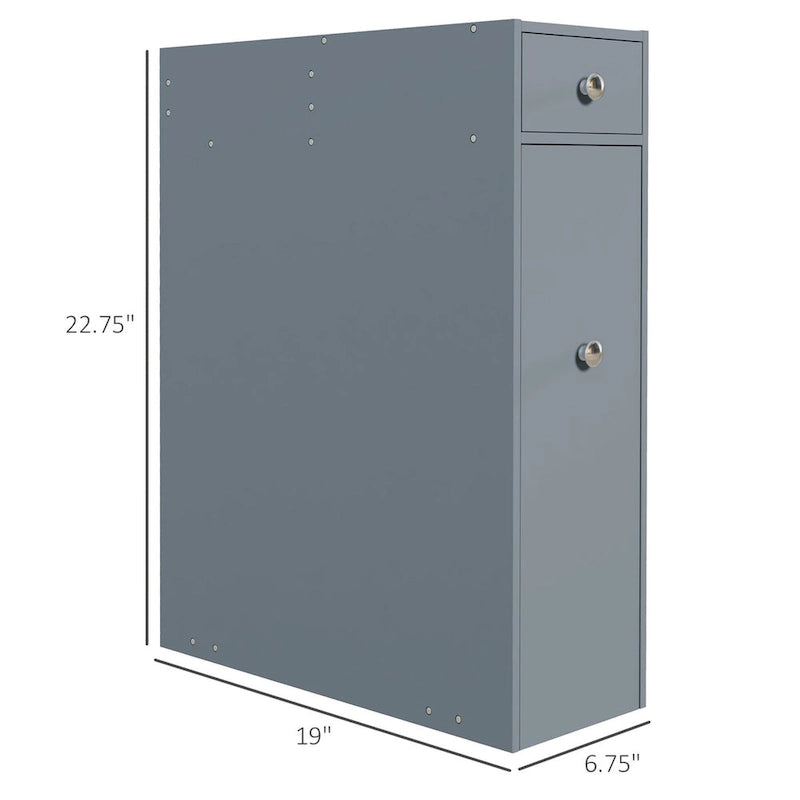 Meuble de rangement étroit gris pour salle de bain, organiseur de sol autoportant, économiseur d'espace, support de papier toilette de salle de bain avec tiroirs