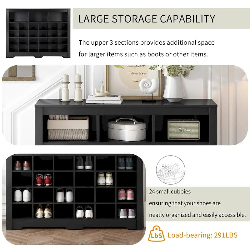 Meuble de rangement 24 compartiments pour chaussures au design élégant, meuble à chaussures moderne avec base incurvée, buffet polyvalent de haute qualité pour l'entrée