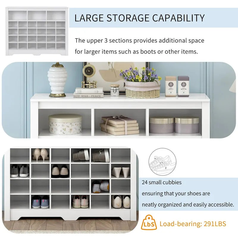 Meuble de rangement 24 compartiments pour chaussures au design élégant, meuble à chaussures moderne avec base incurvée, buffet polyvalent de haute qualité pour l'entrée