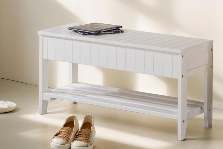 Banc à chaussures en bois massif de qualité avec rangement