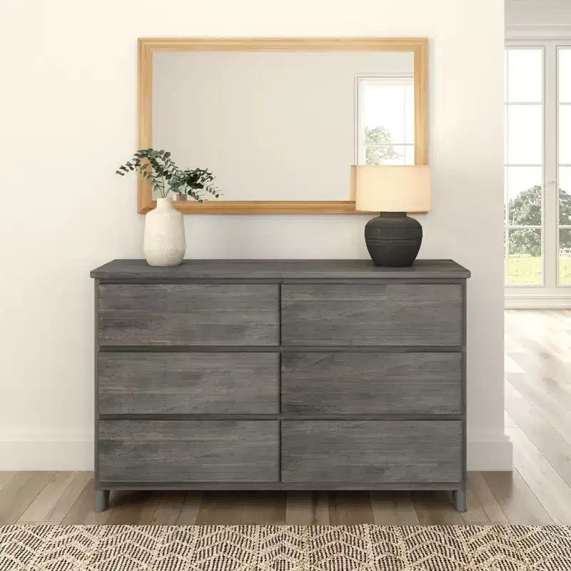 Commode de ferme en bois massif à 6 tiroirs
